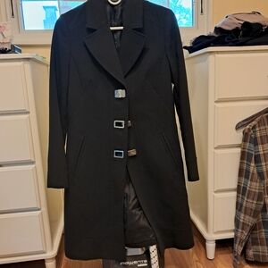 Versace Black Trench Coat with Buckle Details